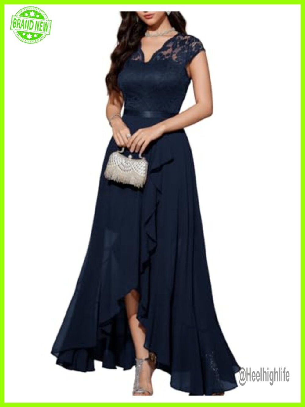 Bbonlinedress Women's V-Neck Hi-Lo Floral Lace Bridesmaid Cocktail Dress